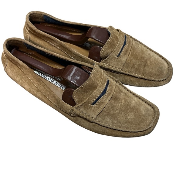 Manolo Blahnik Shoes - Manolo Blahnik Driver Suede Taupe Tan Loafers Size 36.5 or 6.5